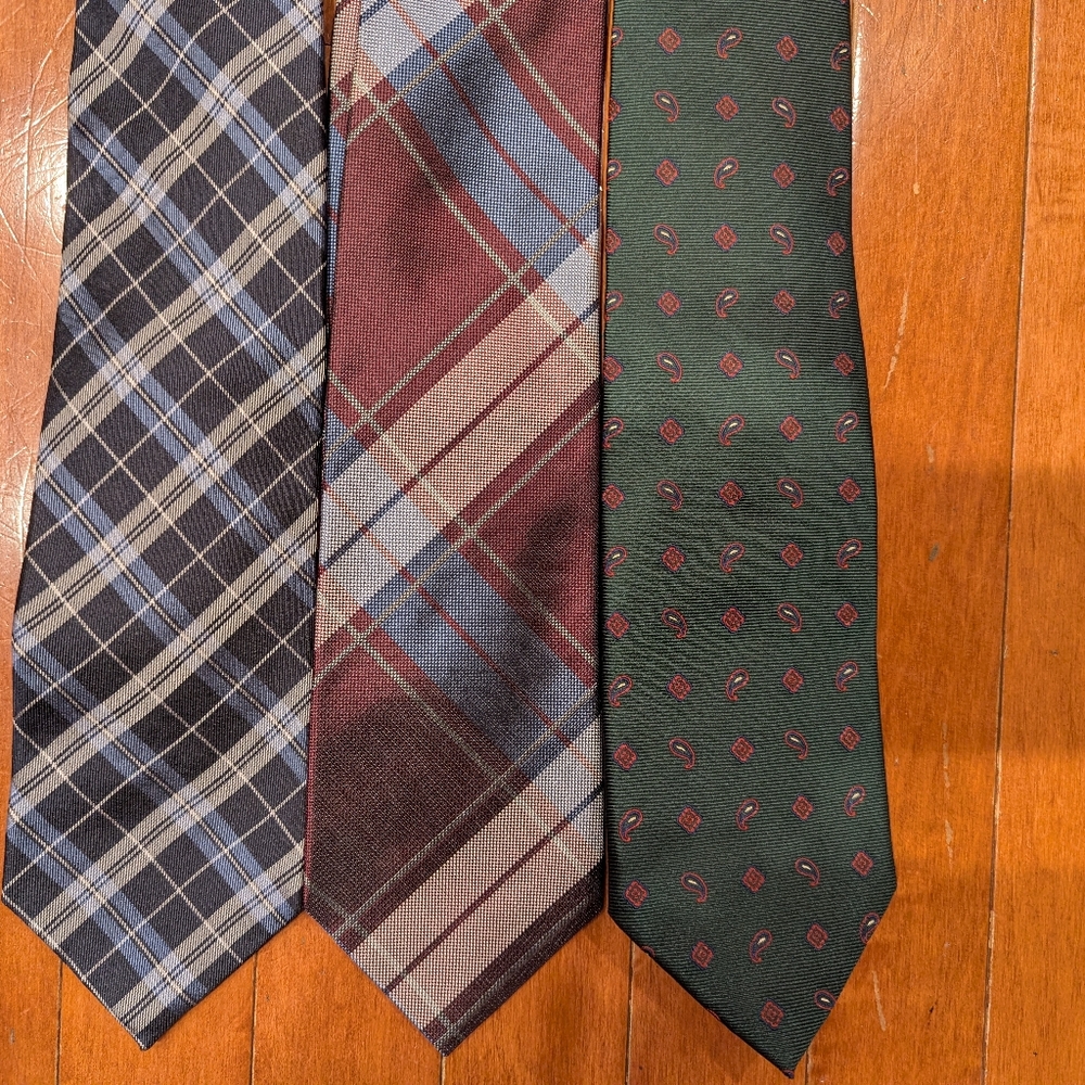 Lands' End Men's Tie Ties Set Of 3 - Plaid and Paisley Designs